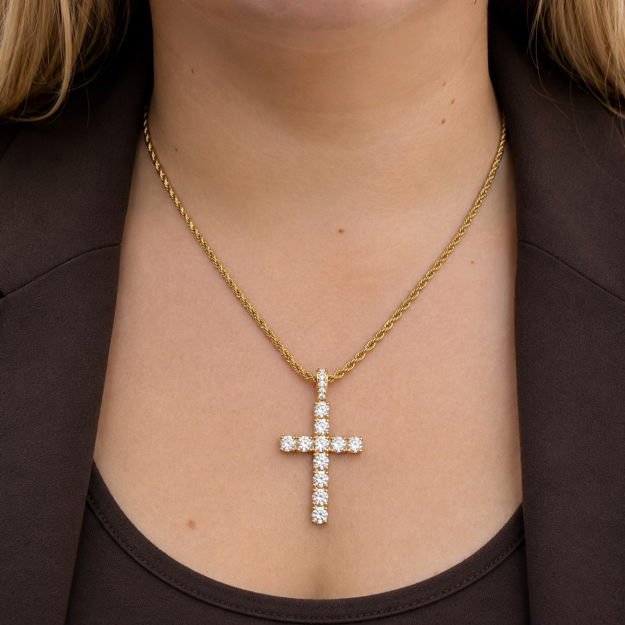 "Diamond Cross" Goudkleurige Hanger