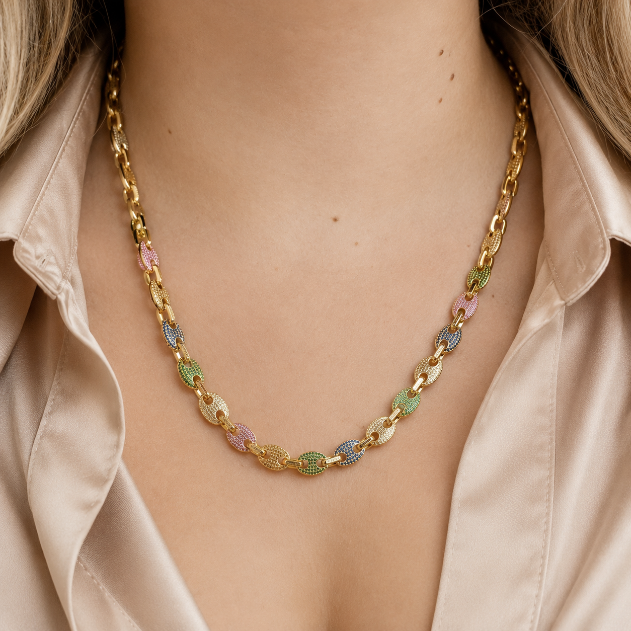 "Five Gems Necklace" Goudkleurige ketting (10mm)