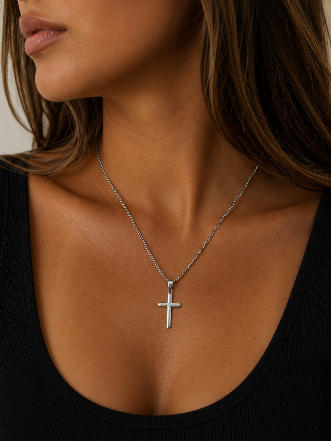 "Clean Cross" Zilverkleurige Hanger