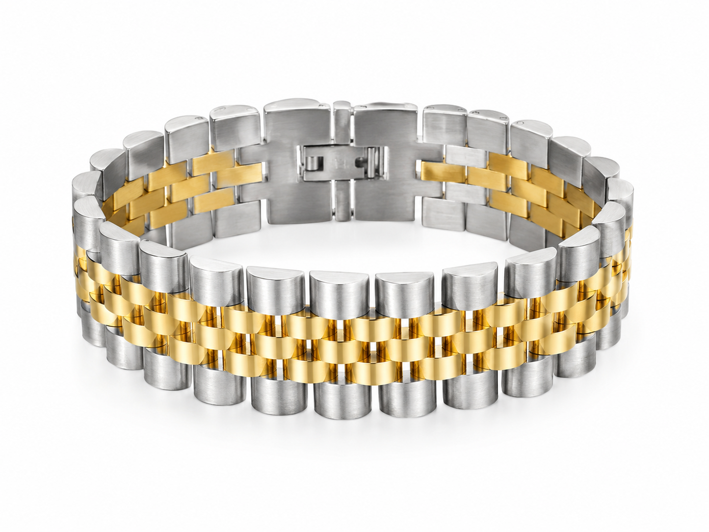 "Presidental" Zilver & Goudkleurige Armband (15mm)