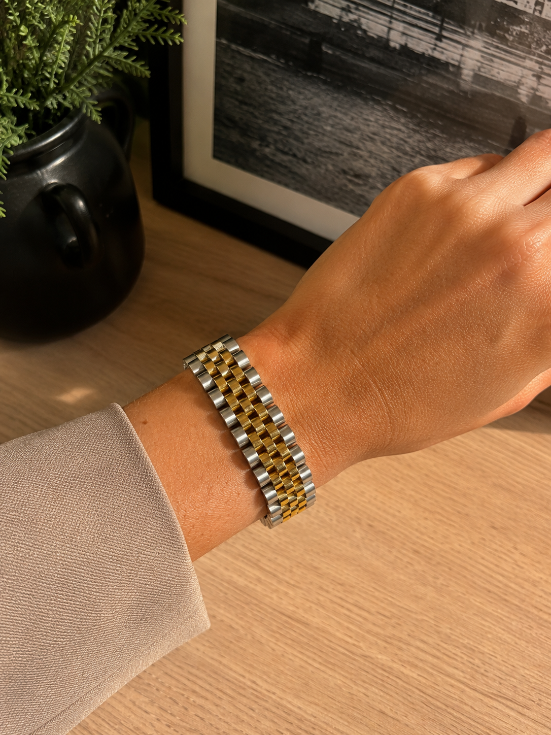 "Presidental" Zilver & Goudkleurige Armband (15mm)